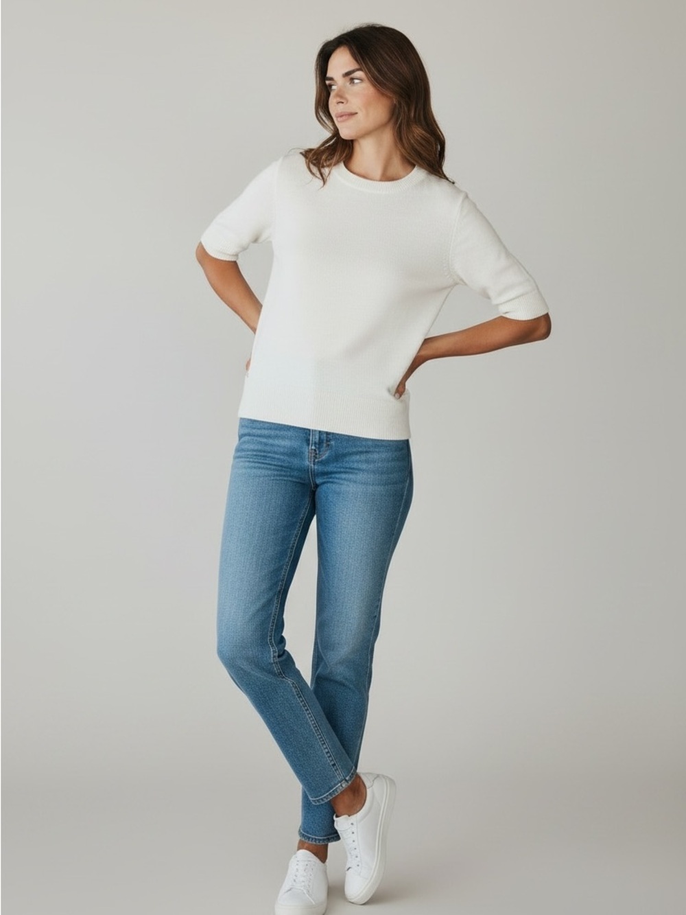 Naadam 100% Cashmere Short Sleeve Sweater Ivory Cream Size Small - Picture 4 of 9